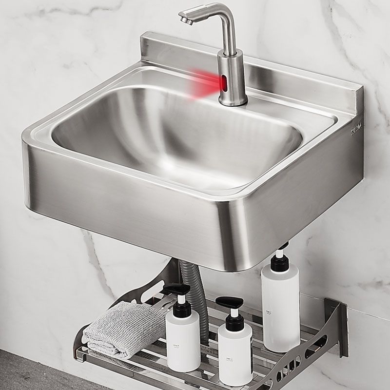 Contemporary Bathroom Sink with Pop-Up Drain Metal Rectangular Wall Mount Bathroom Sink