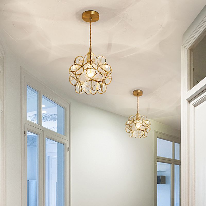 Petal Glass Ceiling Light Fixture 1-Light Vintage Pendant Light for Bedroom