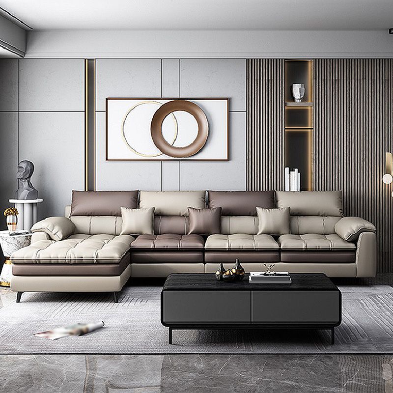 Faux leather Sectional Pillow Top Arm Beige Sectional for Living Room