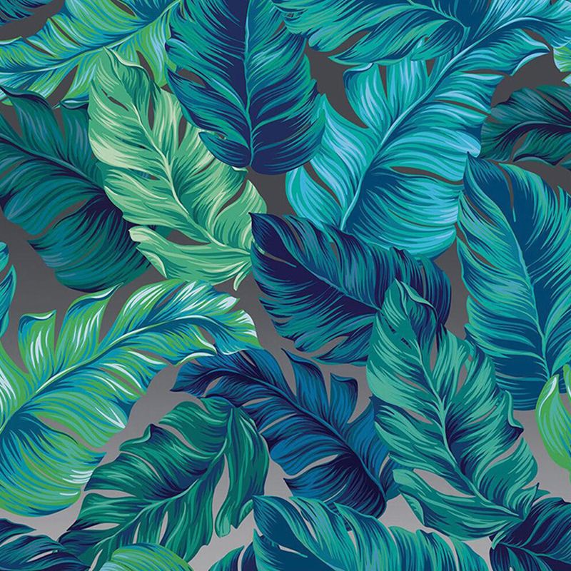 Whole Illustration Minimalist Wall Mural for Home Decoration with Banana Leaves in Green and Blue