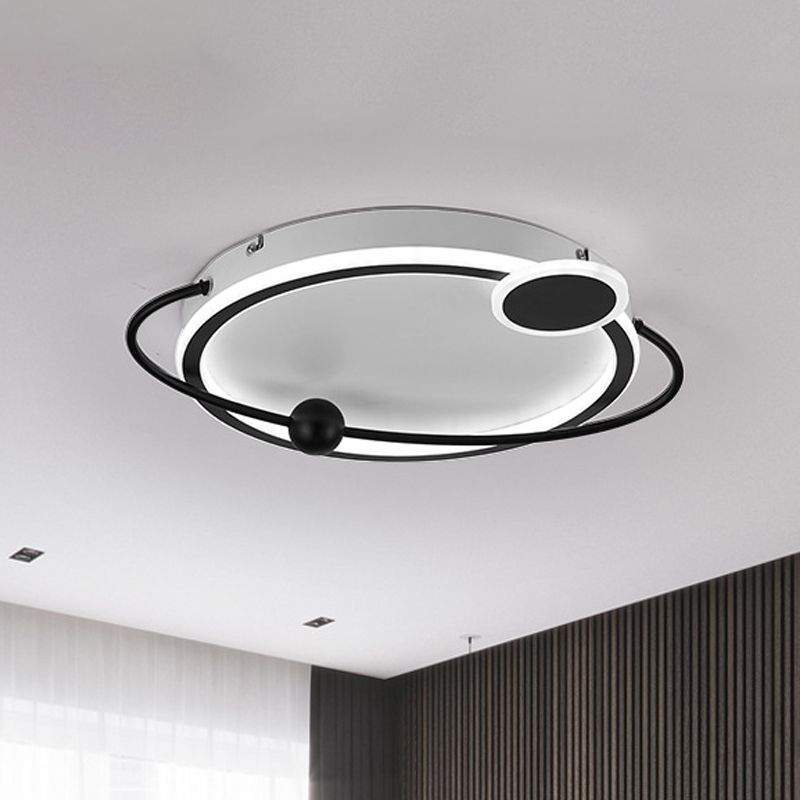 19"/23.5" W Metallic Rounded Flush Light Fixture Modern LED Flush Mount Lamp in Black, Warm/White Light