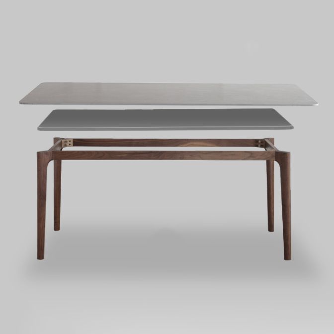 Rectangle Sintered Stone Dining Table Grey Stone Top Table with 4 Legs