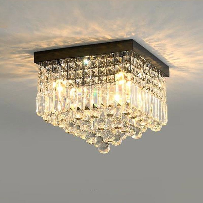 Rechthoek Corridor Plafond Gemonteerd Licht Gefacetteerde Kristal 2/4 Heads Contemporary Flush Light in zwart/wit