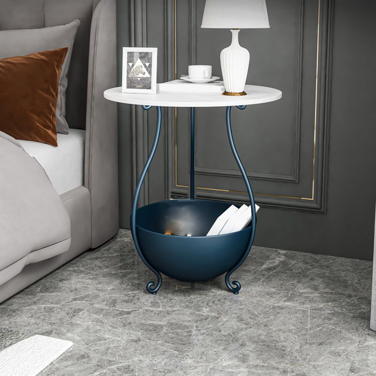 Metal Nightstand Contemporary Stone Top Night Table with Shelves