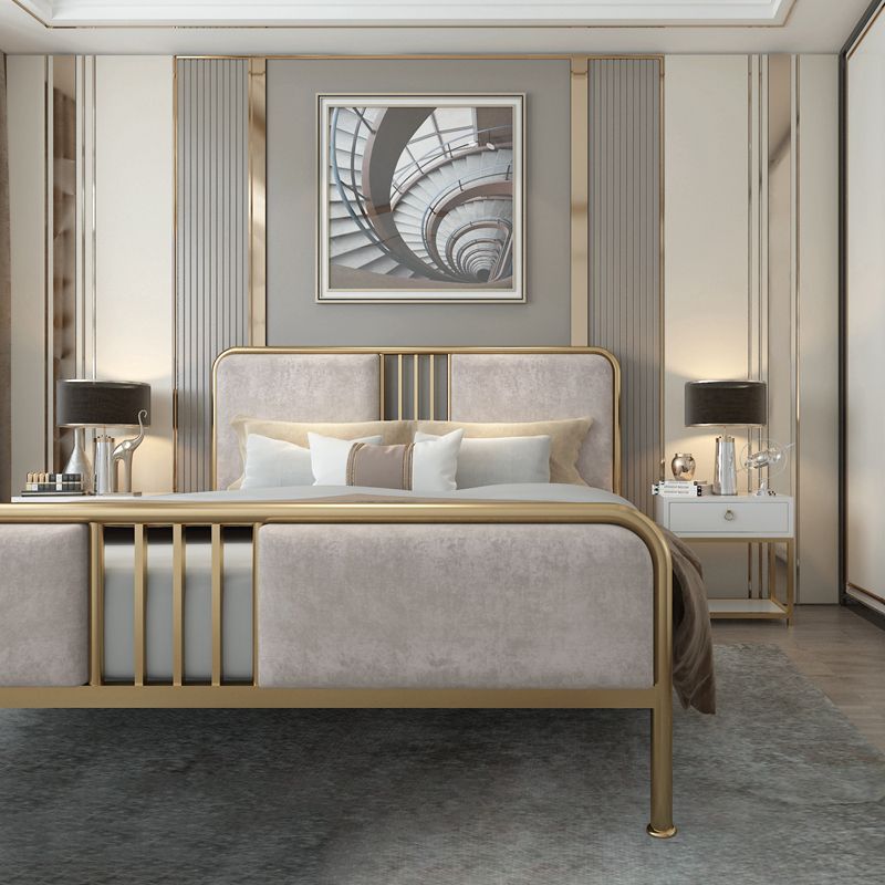 Upholstered Metal Bed with Headboard Low Profile Bed with Metal Legs