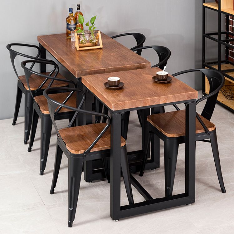 Industrial Pine Wood Table for Restaurant Dining Table with Metal Trestle Base
