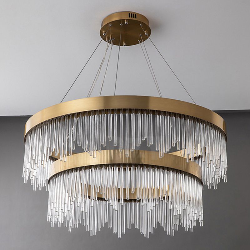 Modern Round Chandelier Glass Crystal Pendant Ceiling Lights with Adjustable Hanging Cord for Living Room