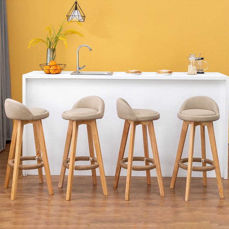 Scandinavian Wood Barstool Faux Leather Low Back Counter Stool