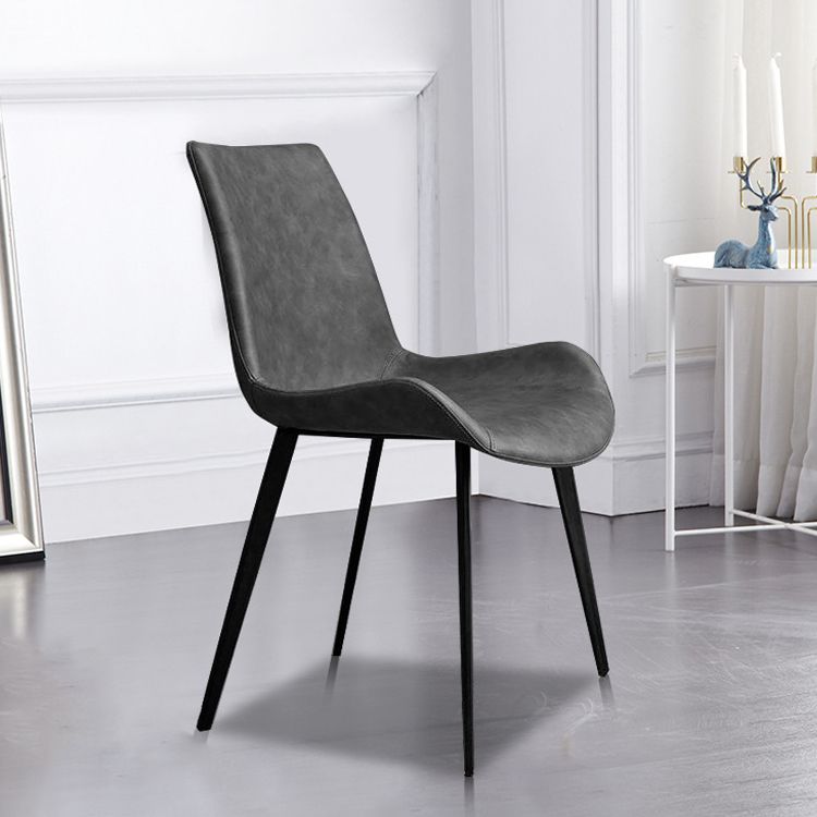 Leather Dining Chairs Industrial Design Solid Back Arm Side Chairs for Kitchen
