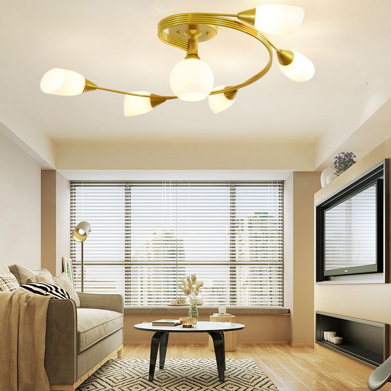 Shaded Living Room Semi Flush Mount Ceiling Light Glass Modern-Style Ceiling Light Fixture