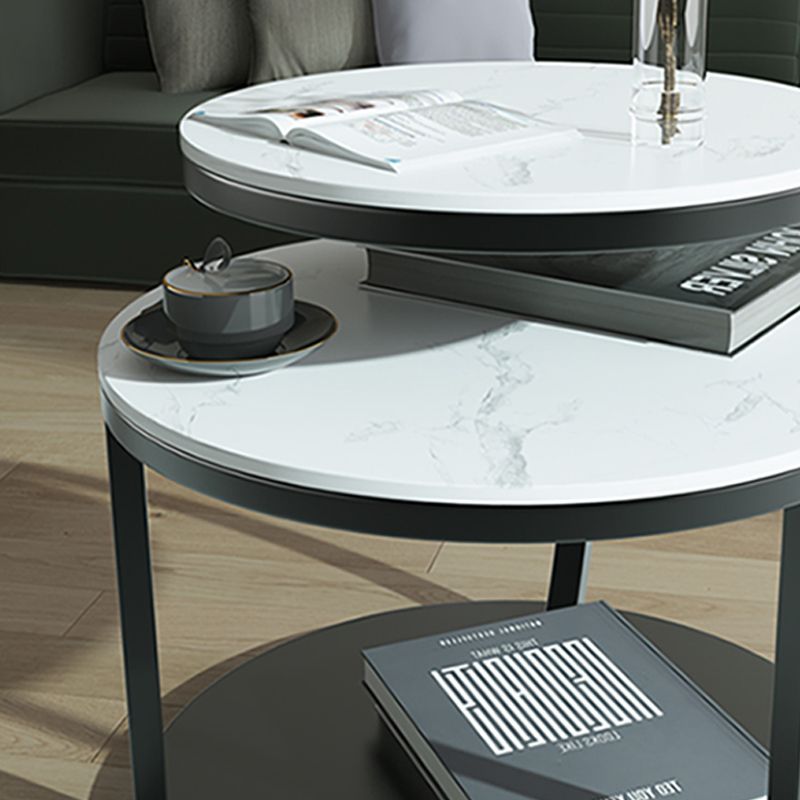 Contemporary Coffee Table Round Stone Top Extendable Coffee Cocktail Table