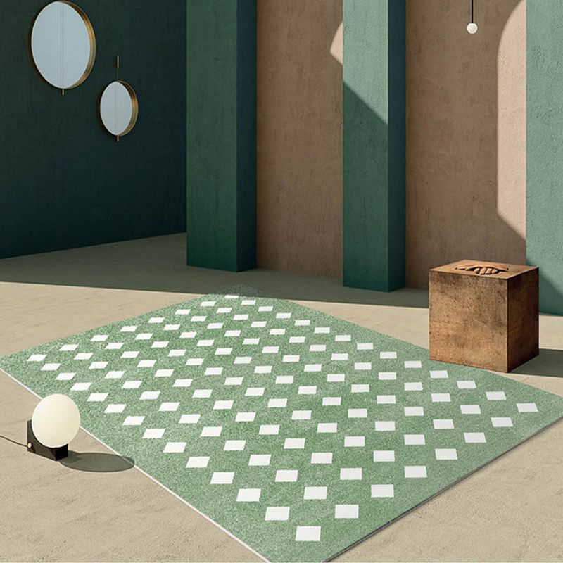 Green Modern Carpet Grid Pattern Polyester Carpet Washable Carpet for Living Room