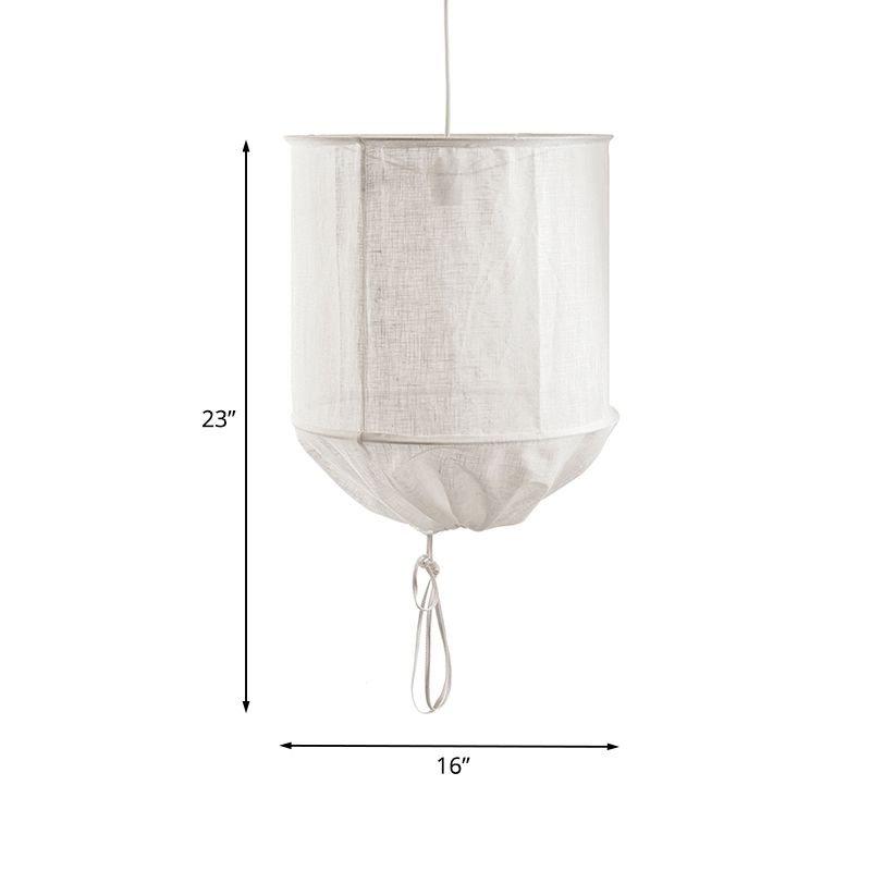 Hand-Worked Barrel Fabric Pendant Lamp Modern 1-Light Flaxen Hanging Ceiling Light with Pull String