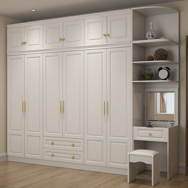 Hinged White Wardrobe Armoire Engineered Wood Wardrobe Closet
