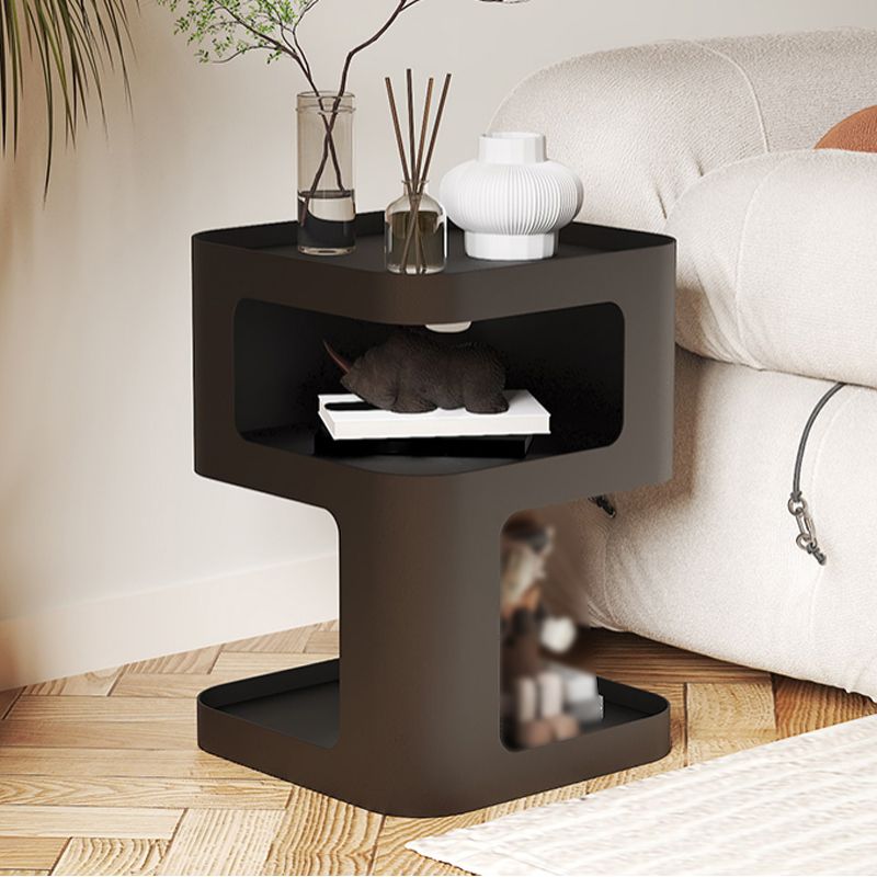 Contemporary Side End Snack Table with Metal Shelves Bedroom Side Table