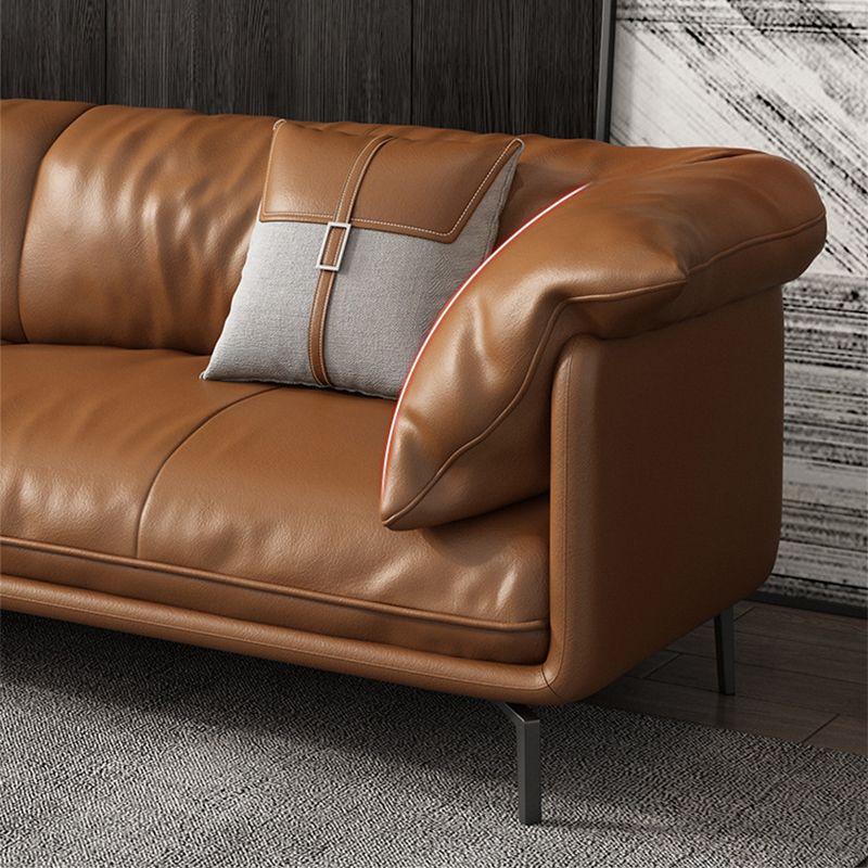 Pillow Top Arm Sofa Faux Leather Down Fill Cushions Sofa in Orange