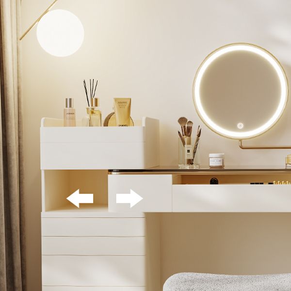 Contemporary Brown Glass Vanity Table with Stool Drawers Included Dressing Table