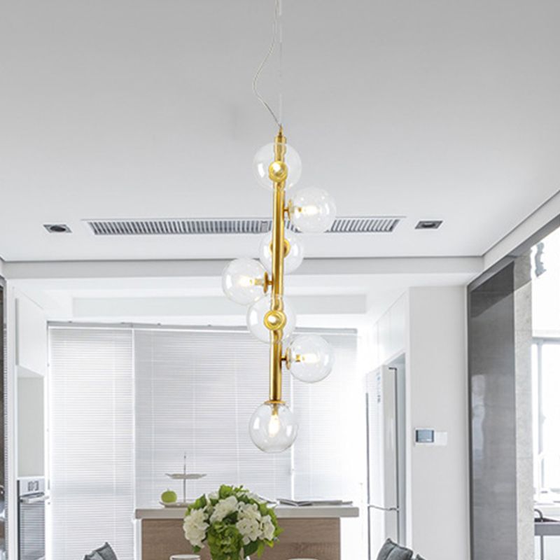 Cognac/Clear Glass Ball Ceiling Chandelier Modern 7 Heads LED Hanging Pendant Light in Gold for Living Room