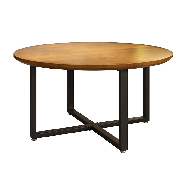 Contemporary Style Wood Dining Table Round Shape Table with Metallic Trestle Base