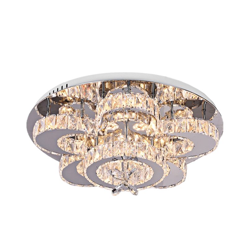 Plafonnier LED encastré de style moderne en cristal de type floral, éclairage encastré en chrome pour le salon, 23,5"/31,5" de large