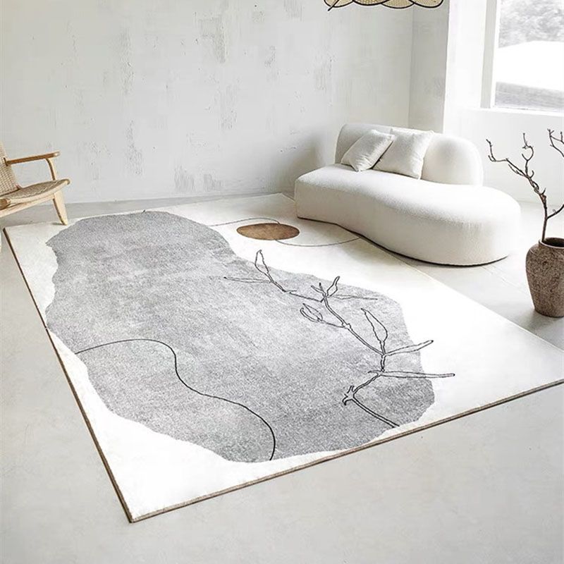Minimalist Area Rug Gray Tone Contrast Panel Rug Polyester Washable Carpet with Non-Slip Backing