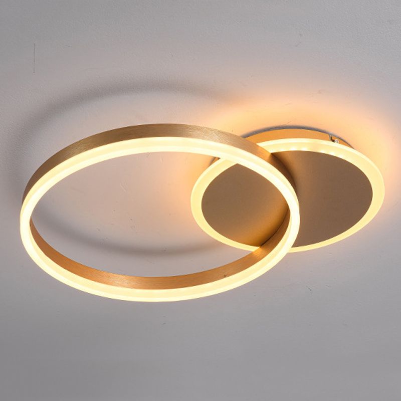 21.5" Wide Golden Double Ring LED Ceiling Light Acrylic Shade Minimalism Flush Mount Lamp for Living Room