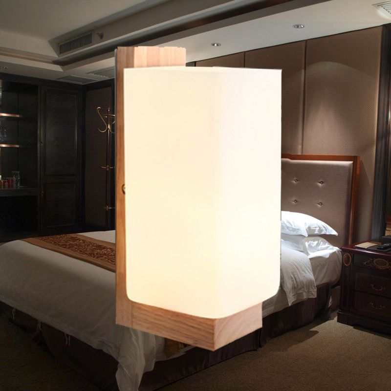 Log Color Rectangular Wall Sconce in Modern Concise Style Wooden 1-Light Wall Lamp with Glass Shade