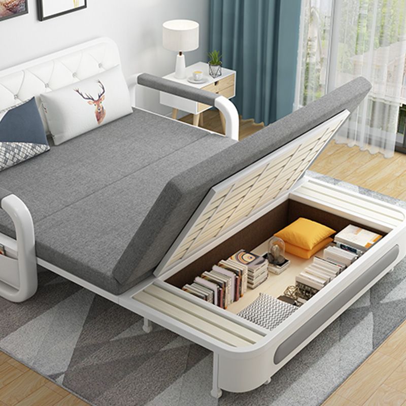 Cotton Blend Contemporary Sofa with Bed in Grey with Storage
