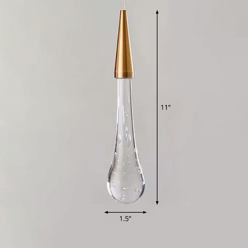 Decorative Waterdrop Suspension Lamp Clear Crystal Glass Dining Room LED Pendant Light in Gold