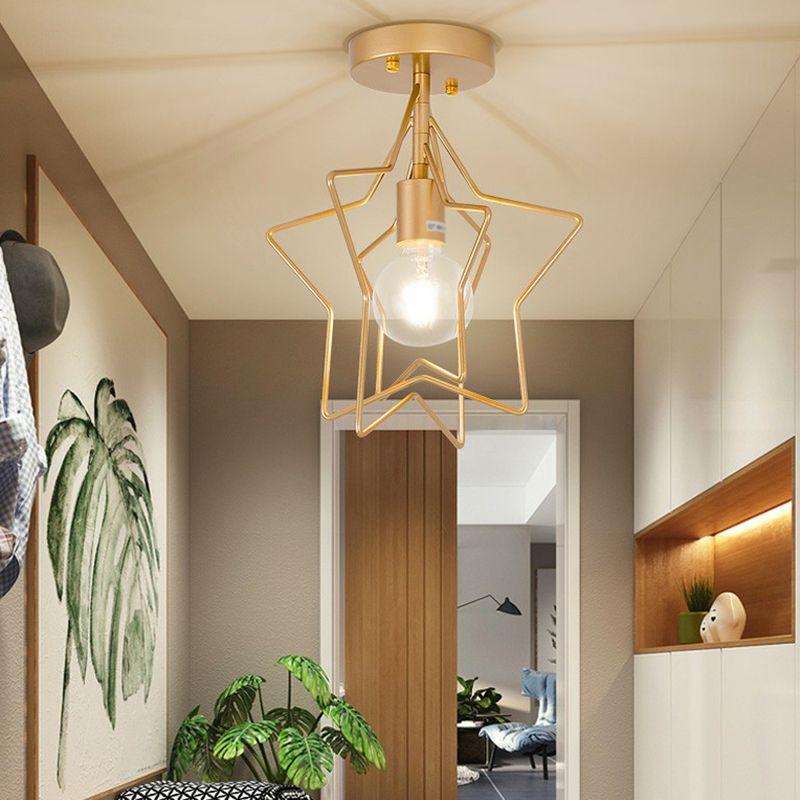 1 kop geometrische semi -flush light Noordse metalen plafond gemonteerde lamp voor gang