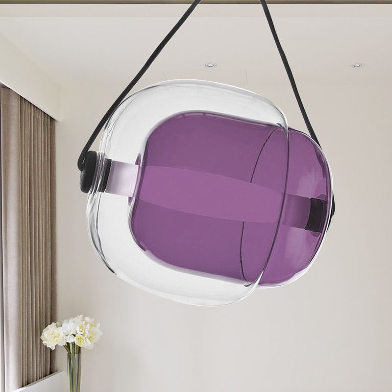 Pendentif en forme de bonbons Verre transparent moderne 1 LED LED LED PLAGE PROSIBLE en gris / jaune / violet avec cordon