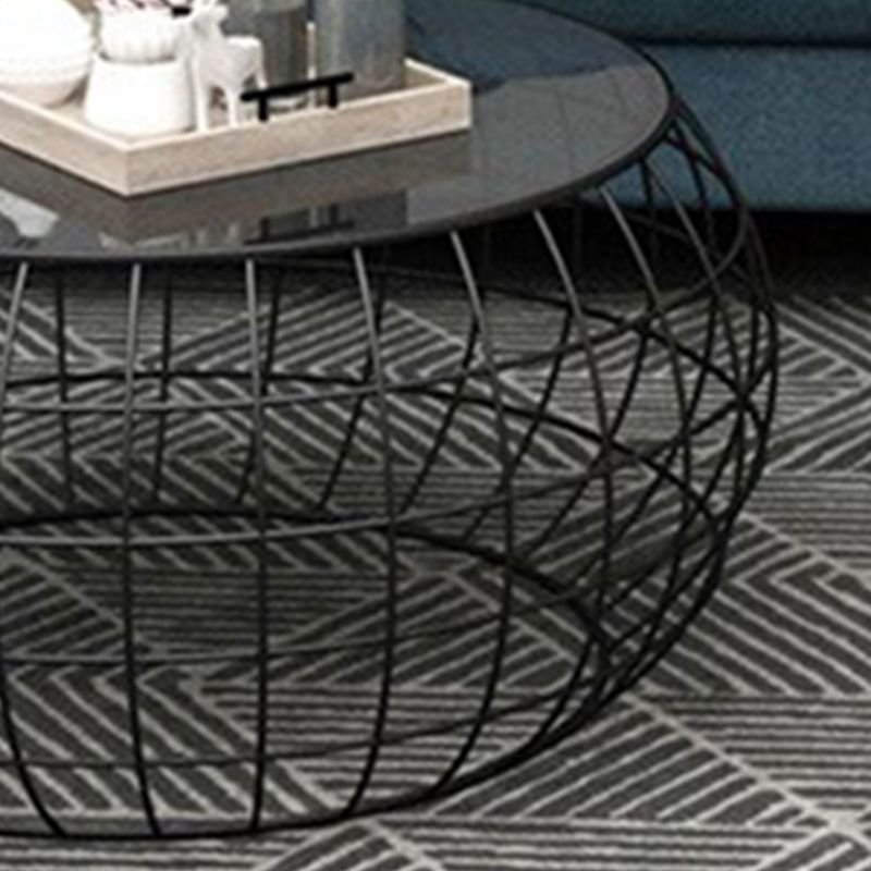 Contemporary Round Glass Top Cocktail Table with Frame Base in Iron