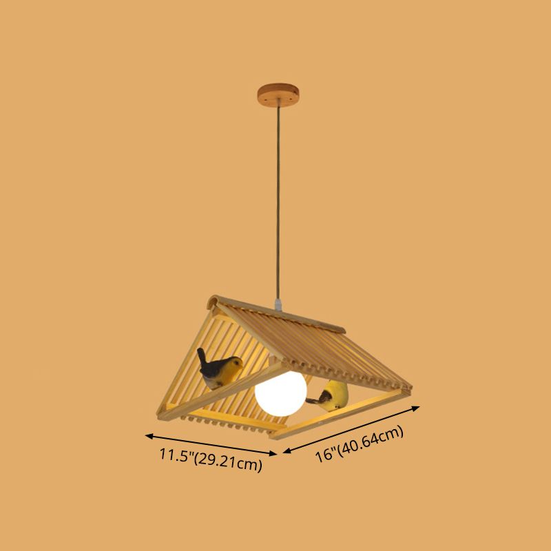 Triangle Island Pendant Asian Wood Pendant Lighting in Natural Wood
