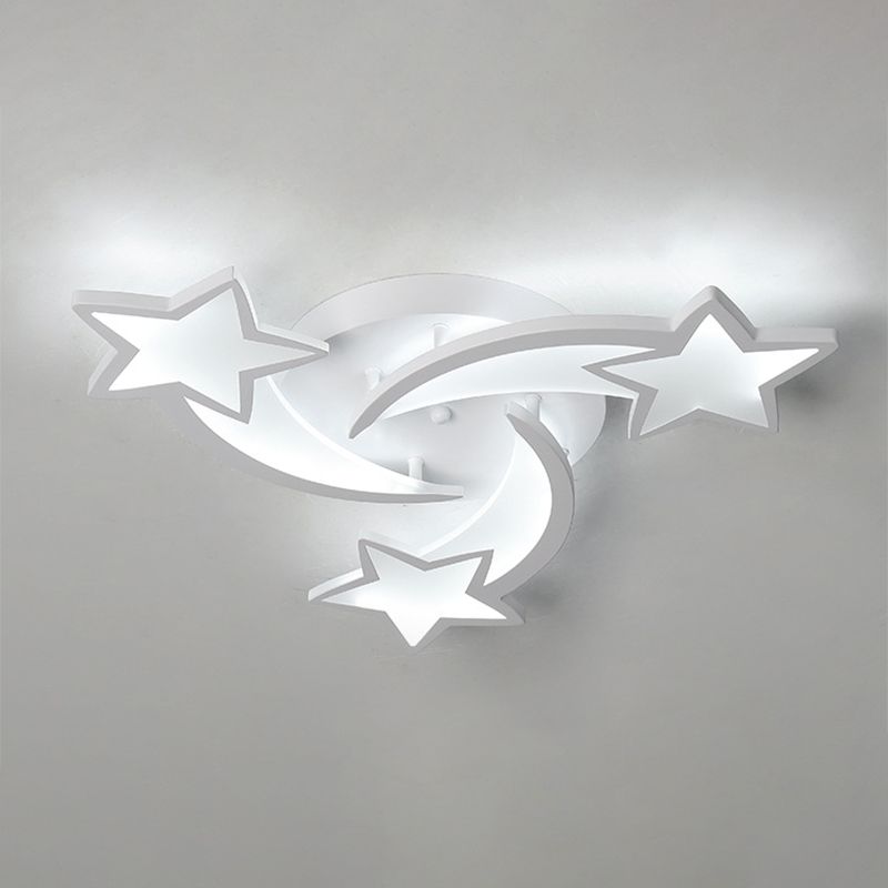 Stars Ceiling Flush Mount Light Contemporary Acrylic LED Bedroom Ceiling Mount Light Fixture in White