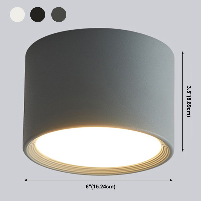 Modern Concise Corridor Flush Mount Iron Cylindrical LED Ceiling Light with Acrylic Shade