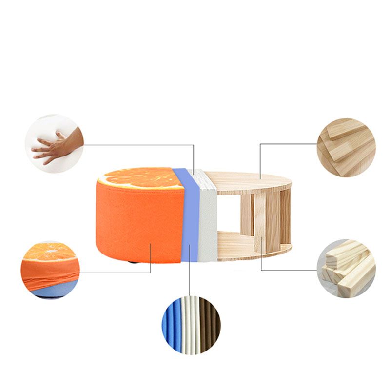 Round Pouf Upholstered Scratch Resistant Contemporary Fruit Printed Fabric Footstool