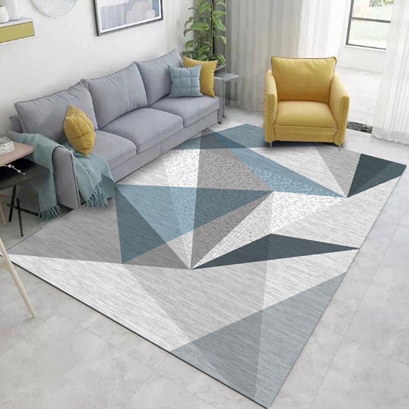 Contemporary Colorblock Geometric Pattern Rug Blue and Grey Polyester Rug Washable Pet Friendly Non-Slip Area Rug for Living Room