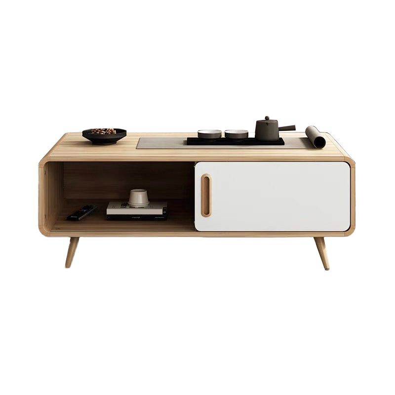 Rectangle Cocktail Table Modern 4 Legs Wood Single Coffee Table