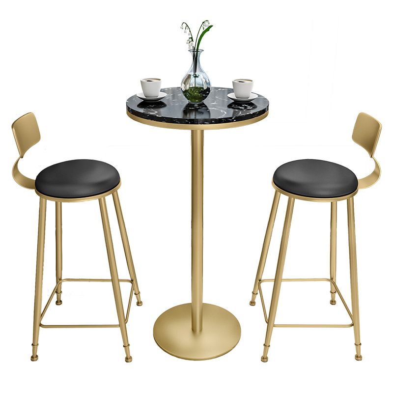 1/2/3 Pieces Glam Iron Bar Table Set Faux Marble Top Bistro Set with Pedestal