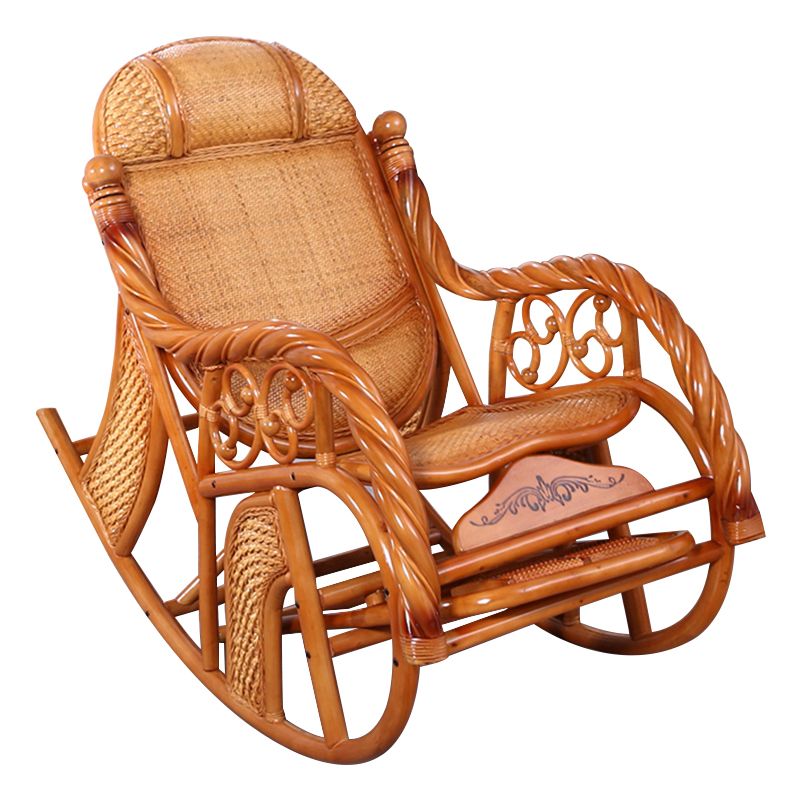 Traditional Rocking Chair Rattan Frame Spindle Backrest Solid Color Indoor Rocking Chair