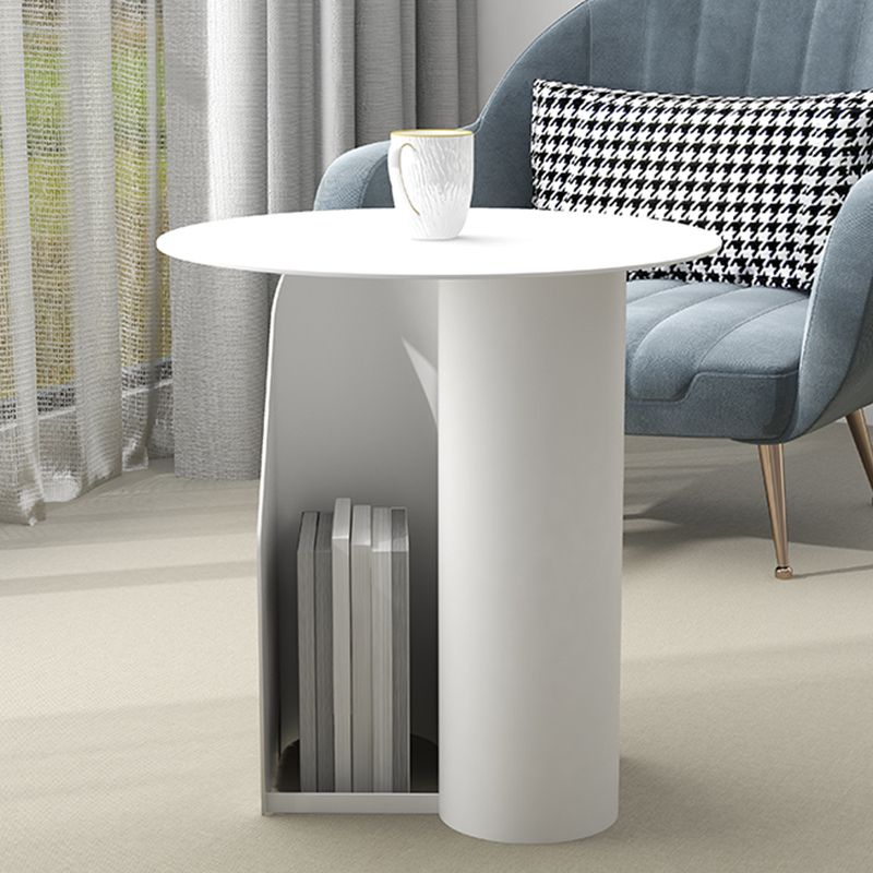 Dia 17.7" Metal Side Table Mid-Century Modern Pedestal End Table with Storage