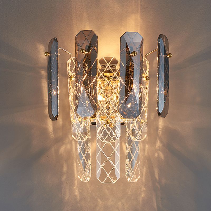 Modern Style Three-Tiered Wall Light Crystal 2 Light Sconces for Bedroom