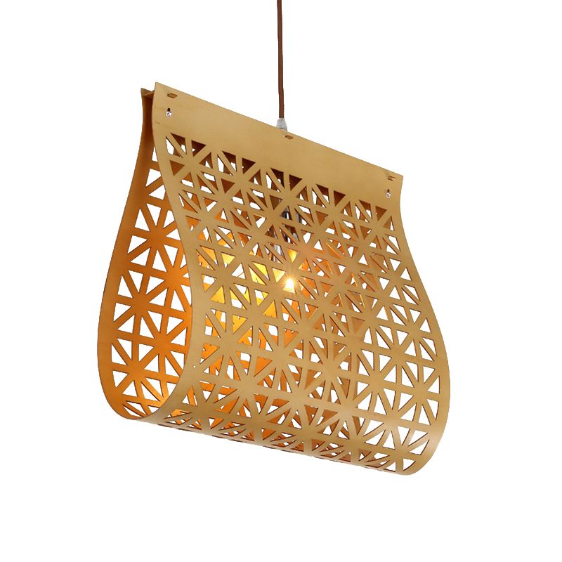 Colgante de suspensión curva de madera contemporánea 1 bombilla colgante lámpara de luz en beige