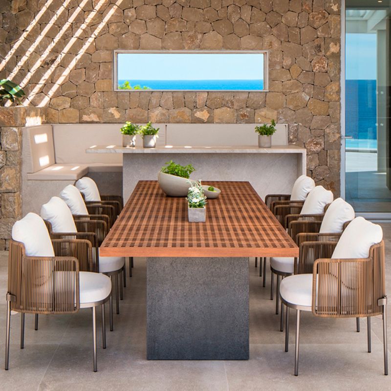 Boho Style Dining Set Wooden Top Rectangular 1/9 Pieces Dining Set