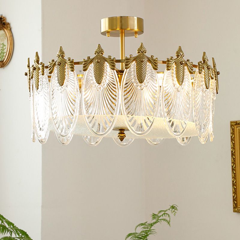Modern Ceiling Lamp Golden Flush Mount Light Fixture with Glass Shade for Bedroom