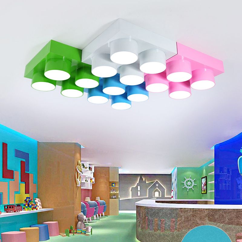 Spielzeug Brick Kindergarten Flush Ceiling Light Metal Creative Kids LED Flush Mount Halterung