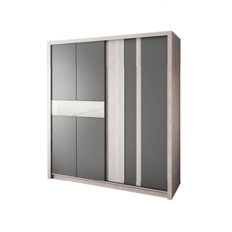 Grey Sliding Wardrobe Cabinet Contemporary Wardrobe Armoire for Bedroom