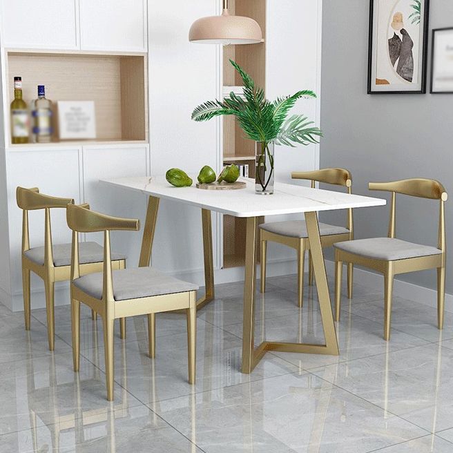 Glam Style 1/5 Pieces Dining Set with Rectangle Stone Top Table for Dining Room