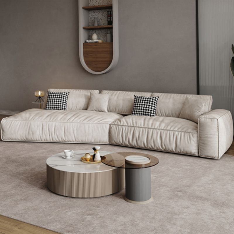 Single Side Armrest with Pillow Back Sofa Bed Cream Cloth Art Sofa