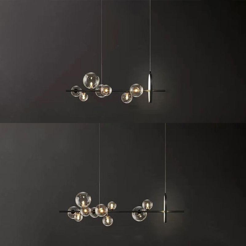 Metal and Clear Glass Shade chandelier light, Simple Linear island lighting fixtures